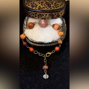 Handmade Strawberry Quartz & Dragon Agate Bracelet with antique Brass Accents